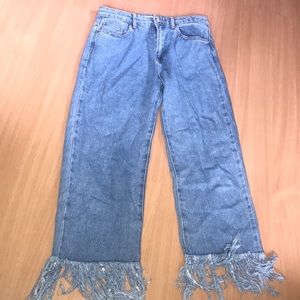 Bell bottom frayed jeans